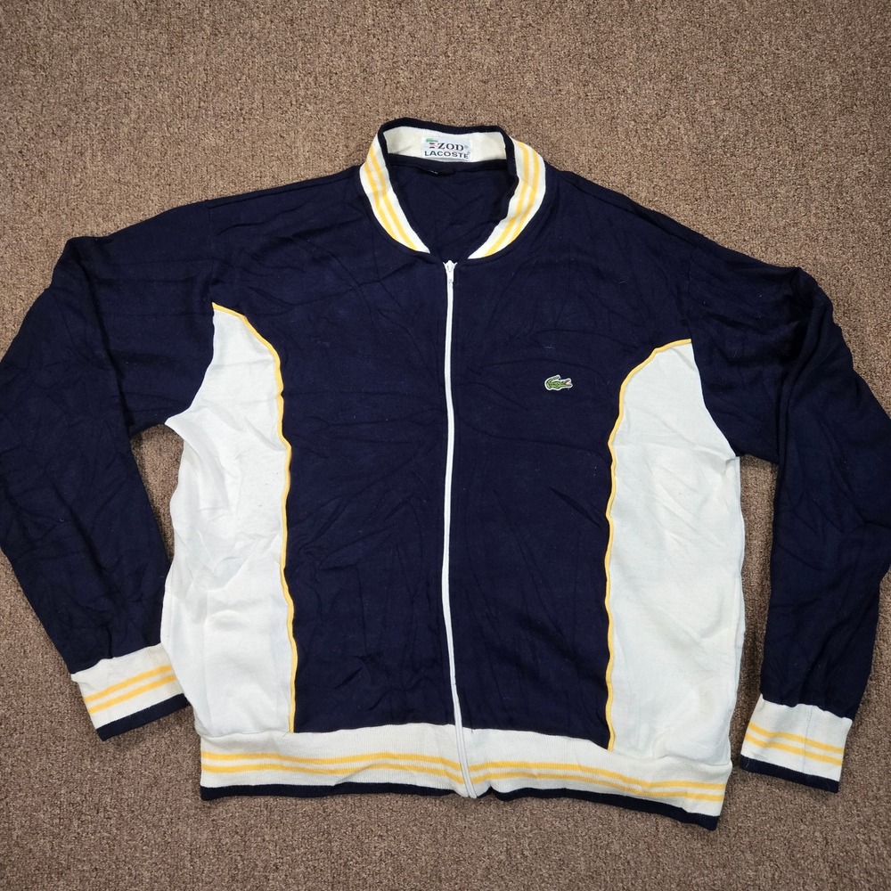 Vintage Izod Lacoste Track Jacket Mens XL Navy Blue Colorblock Full Zip Acrylic